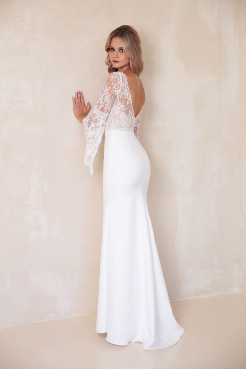 suknia ślubna dopasowana, rybka, syrena, z długim rękawem